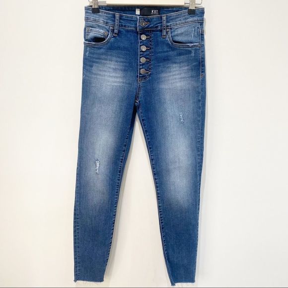 KUT from the KLOTH Donna high rise ankle skinny button up raw hem jeans - 2 - Picture 1 of 8